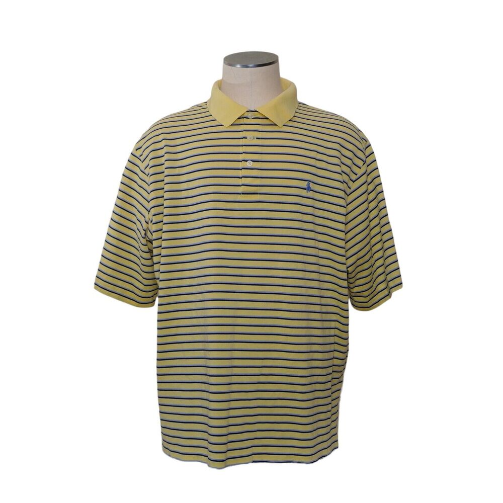 Polo Golf Ralph Lauren XXL Yellow Blue Stripes 109% Pima Cotton Preppy Classic